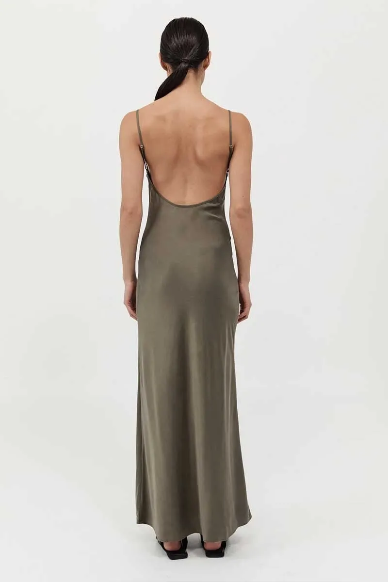 LOW BACK SLIP DRESS-KELP