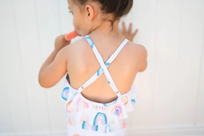 Makayla Swim in Watercolor Rainbow