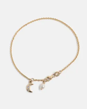 Moon Bracelet in Gold with lab grown Diamonds & Pearl