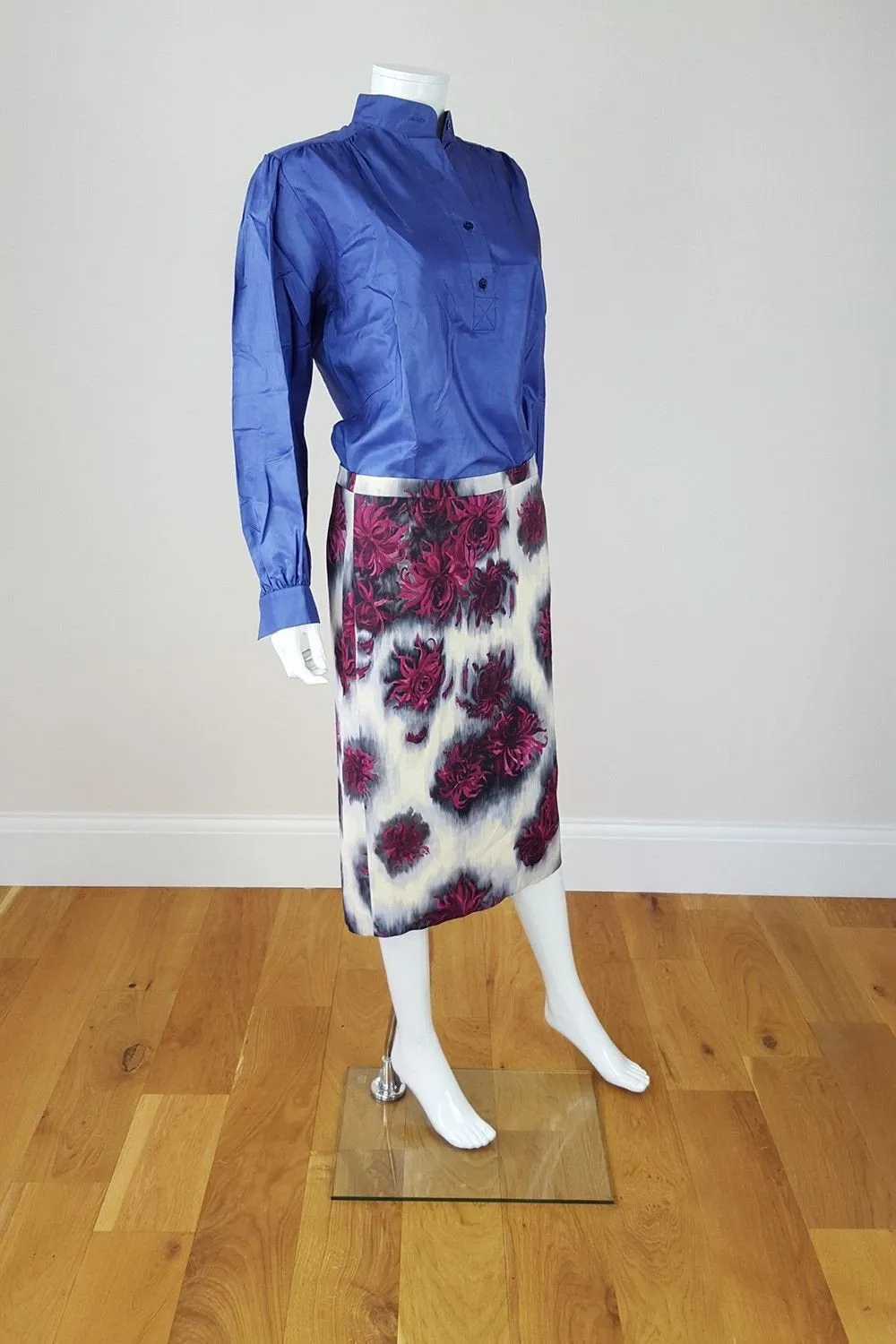 NO. 21 ALESSANDRO DELL'ACQUA Floral Print Satin Pencil Skirt (UK 8)