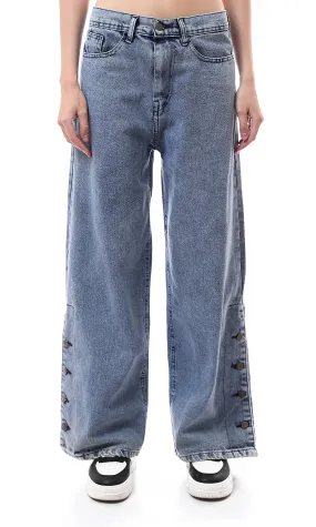 O175688 Wide Leg With Side Buttons Light Vintage Jeans