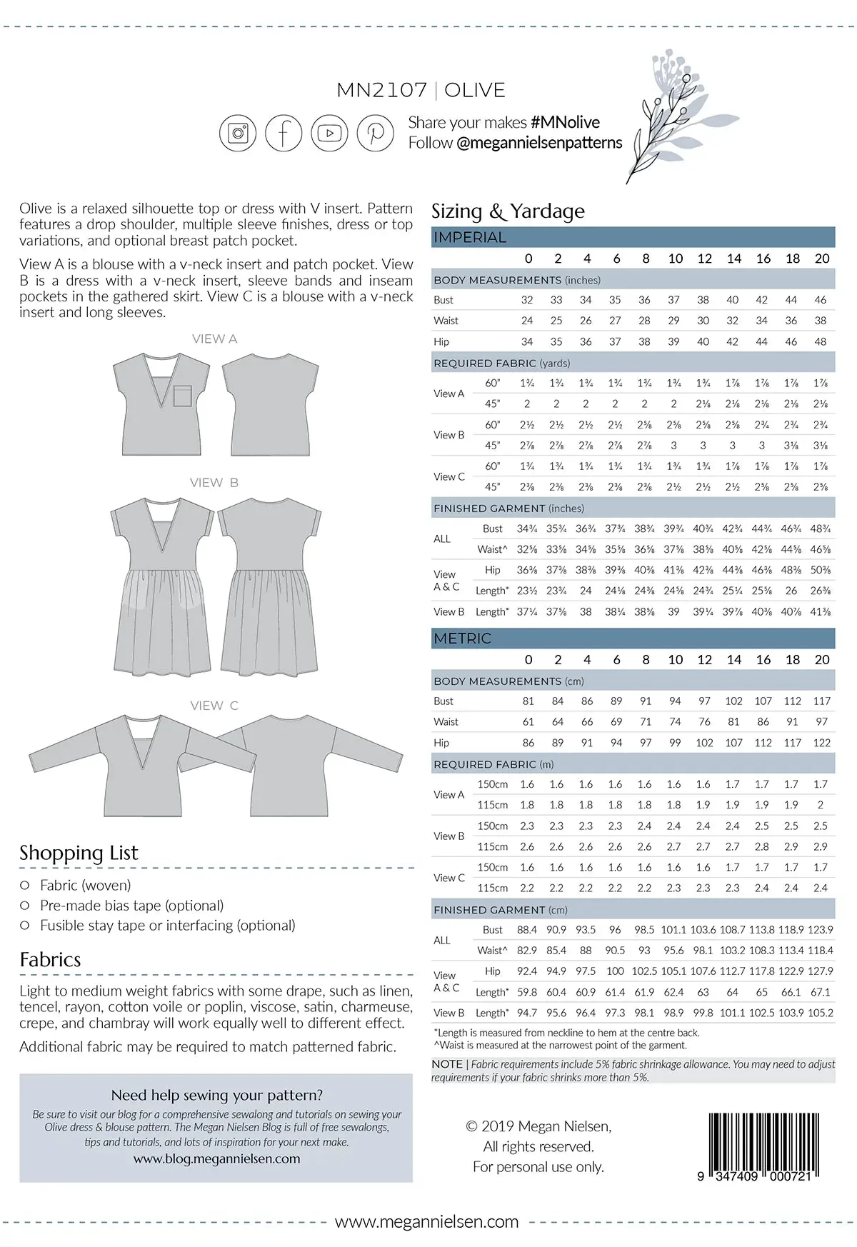 Olive Dress and Top Sewing Pattern by Megan Nielsen