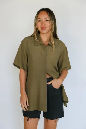 Olive Silk Button Up