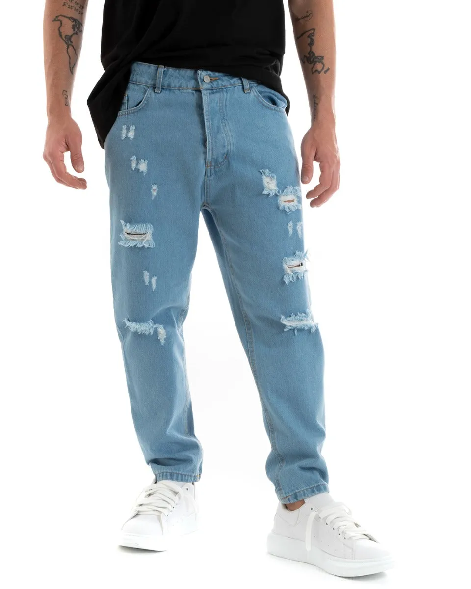 Pantaloni Jeans Denim Uomo Loose Fit Cinque Tasche Con Stampa GIOSAL-P5705A