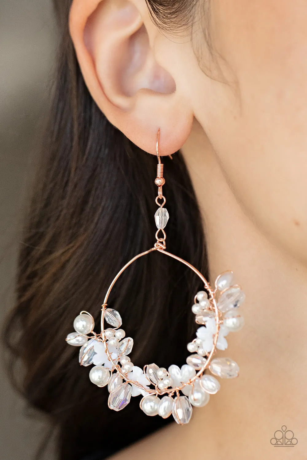 Paparazzi Floating Gardens - Shiny Copper Pearl Floral Earrings