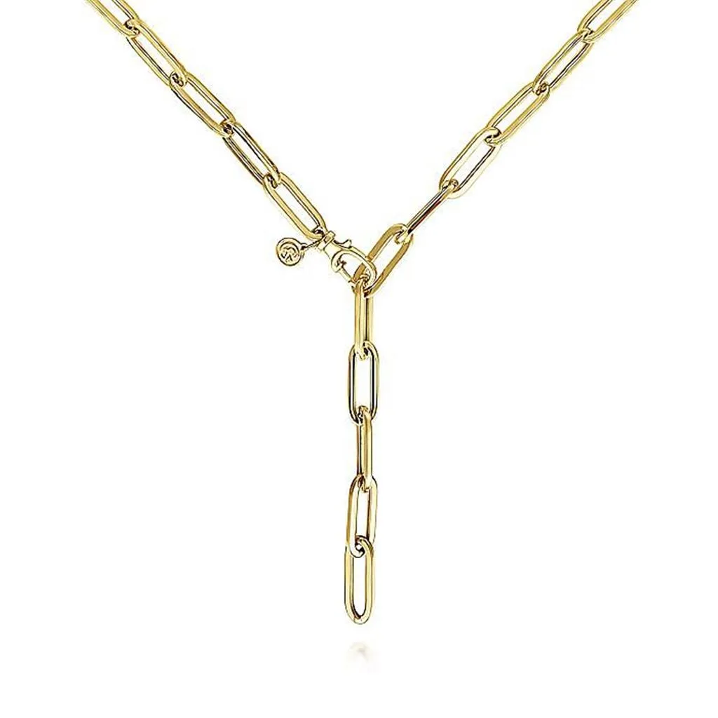 Paperclip "Y" Chain Necklace - 20", 14K Yellow Gold