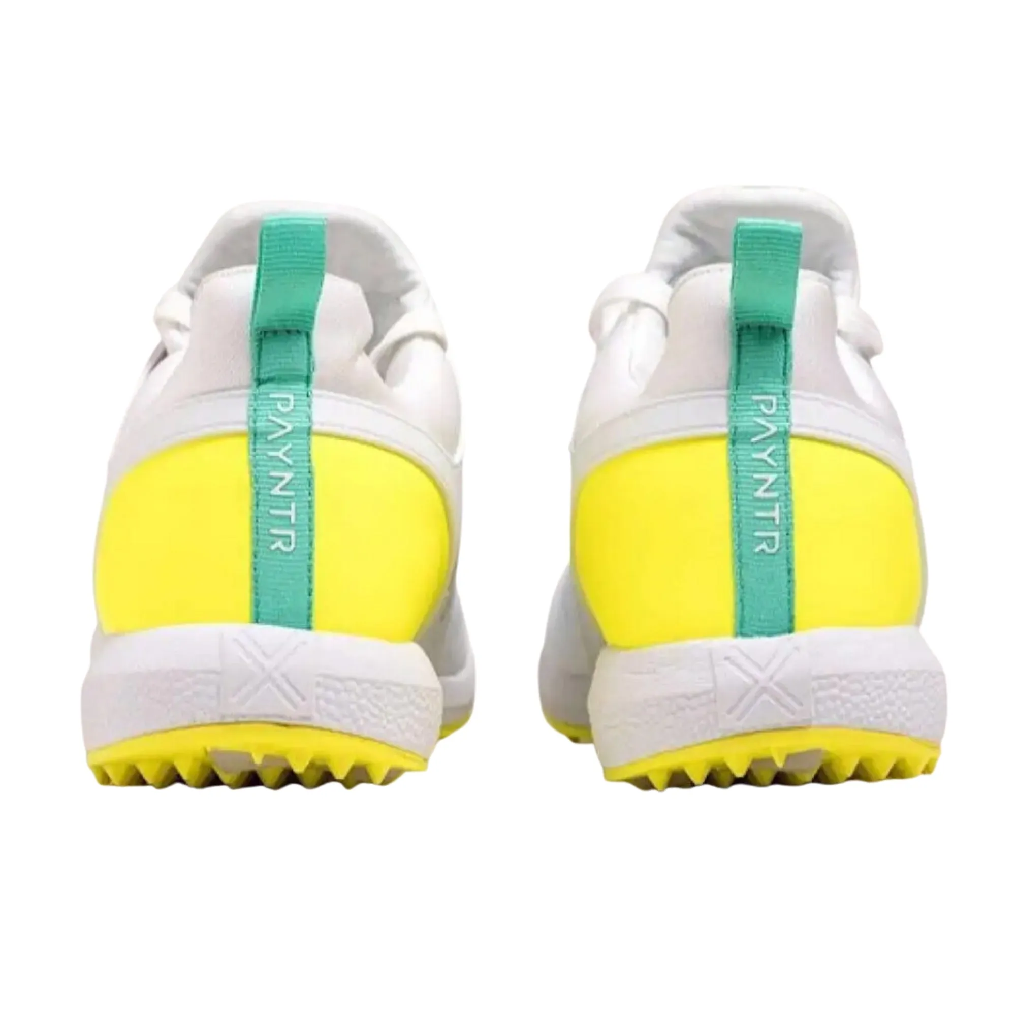 Payntr cricket shoes, Model X MK3 Evo Pimple - White/Yellow All Rounder Cricket Shoes