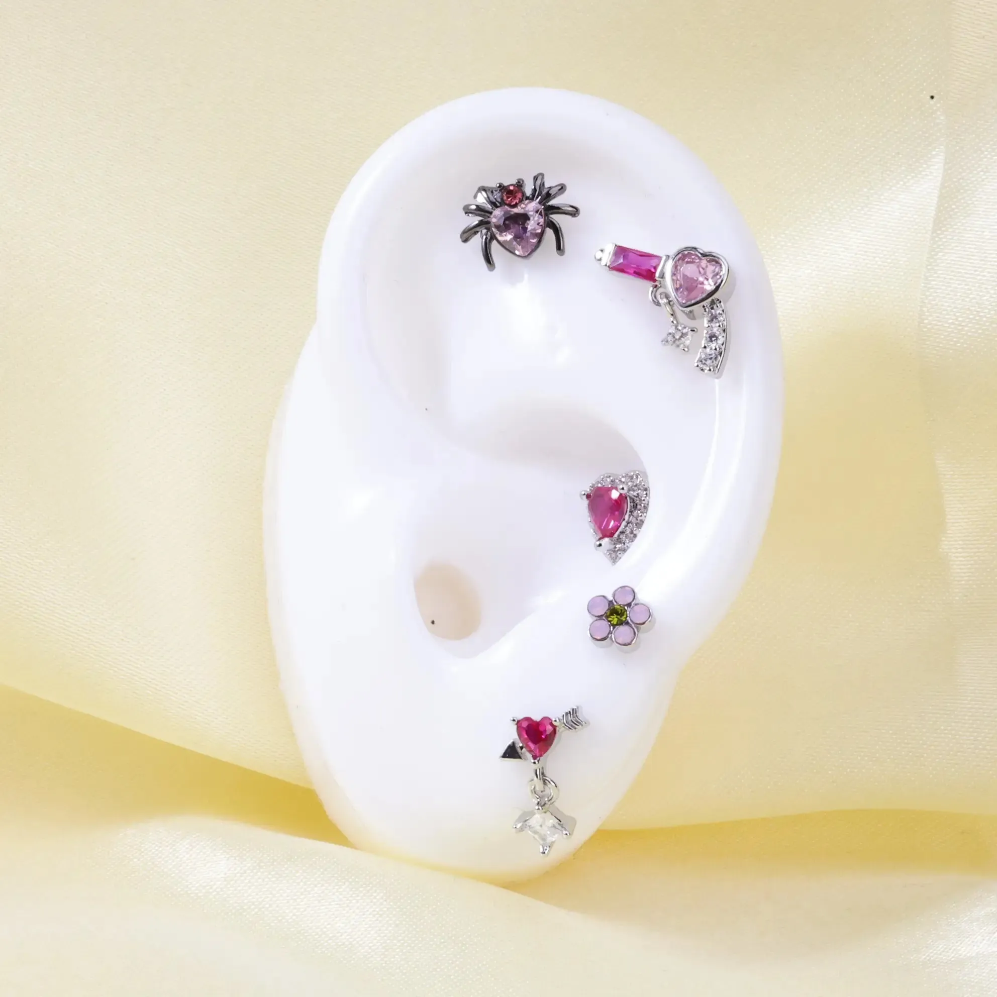 Pink Moonstone Flower Screw Back Earring