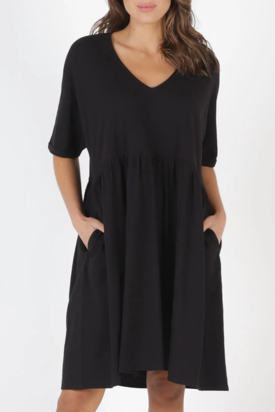 Portsea Cotton Shift SS Black Mini Dress