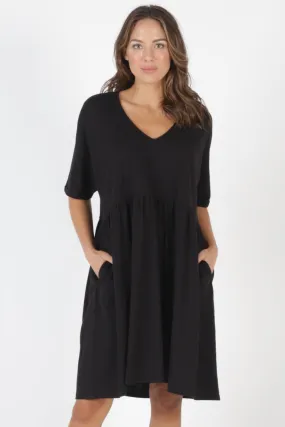 Portsea Cotton Shift SS Black Mini Dress