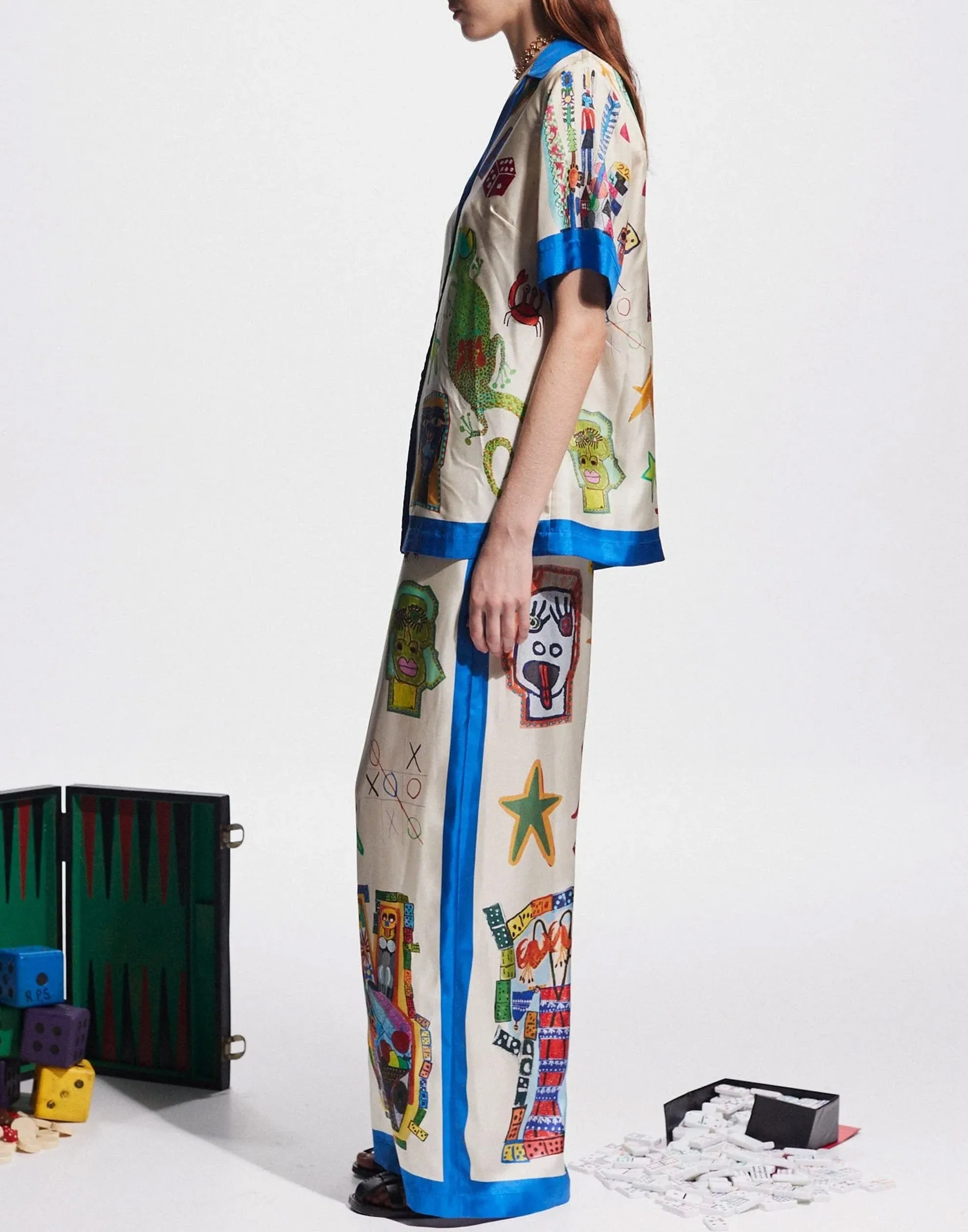 Printed Silk Rollers Wide Leg Pants