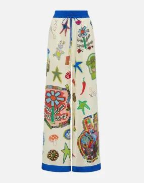 Printed Silk Rollers Wide Leg Pants