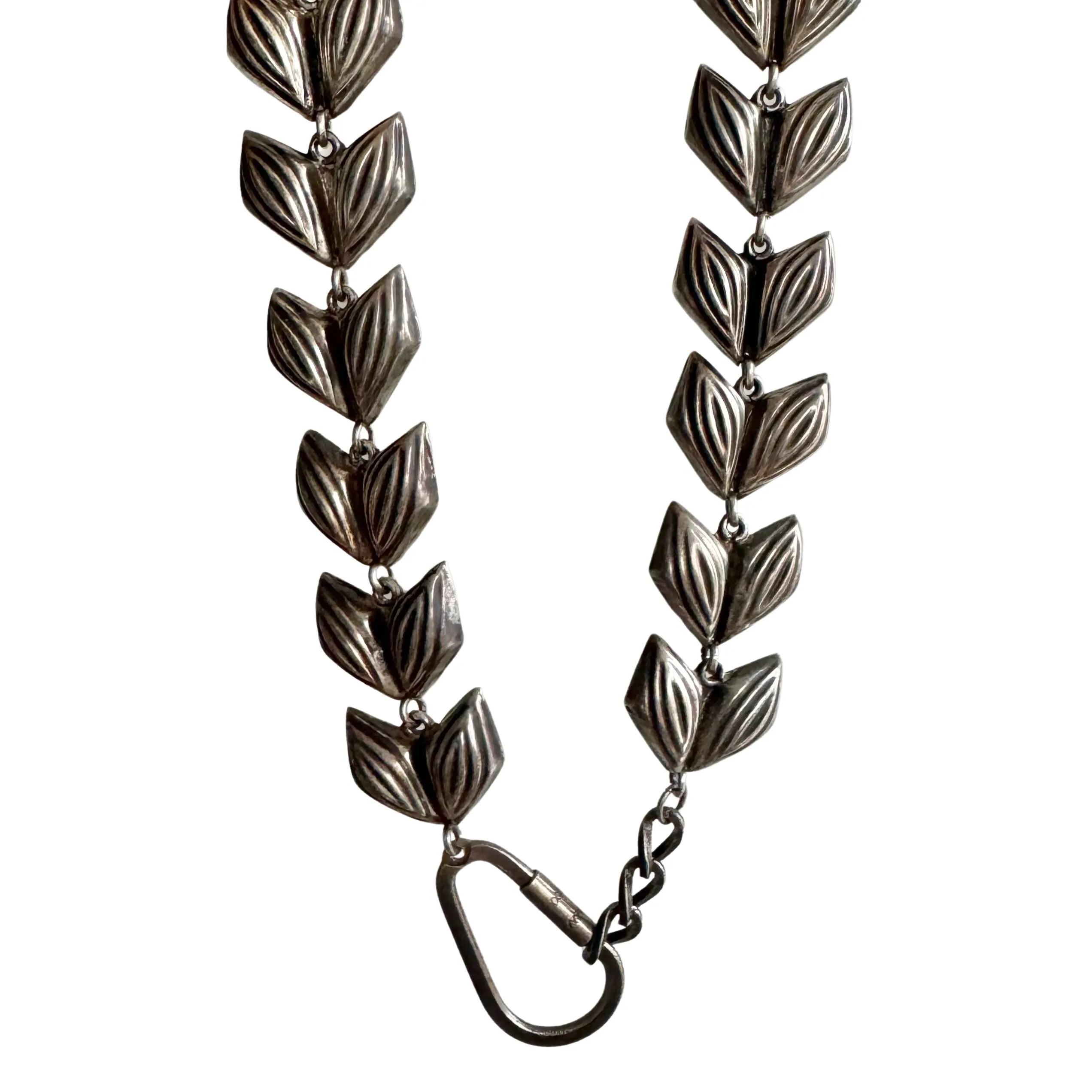 reimagined V I N T A G E // puffy leafy links / sterling silver fancy link Mexico necklace with charm holder clasp / 19, 51g