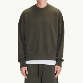 RELAXED FLEECE CREW OLIVE GREY