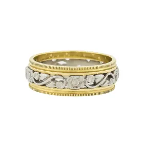 Retro 14kt Yellow   White Gold Mixed Metals Carved Floral Band