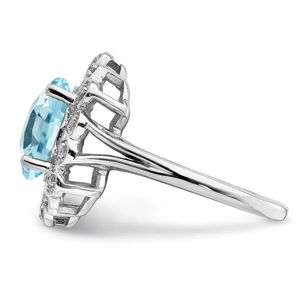 Rhodium Diamond & Checker-Cut Sky Blue Topaz Ring in Sterling Silver