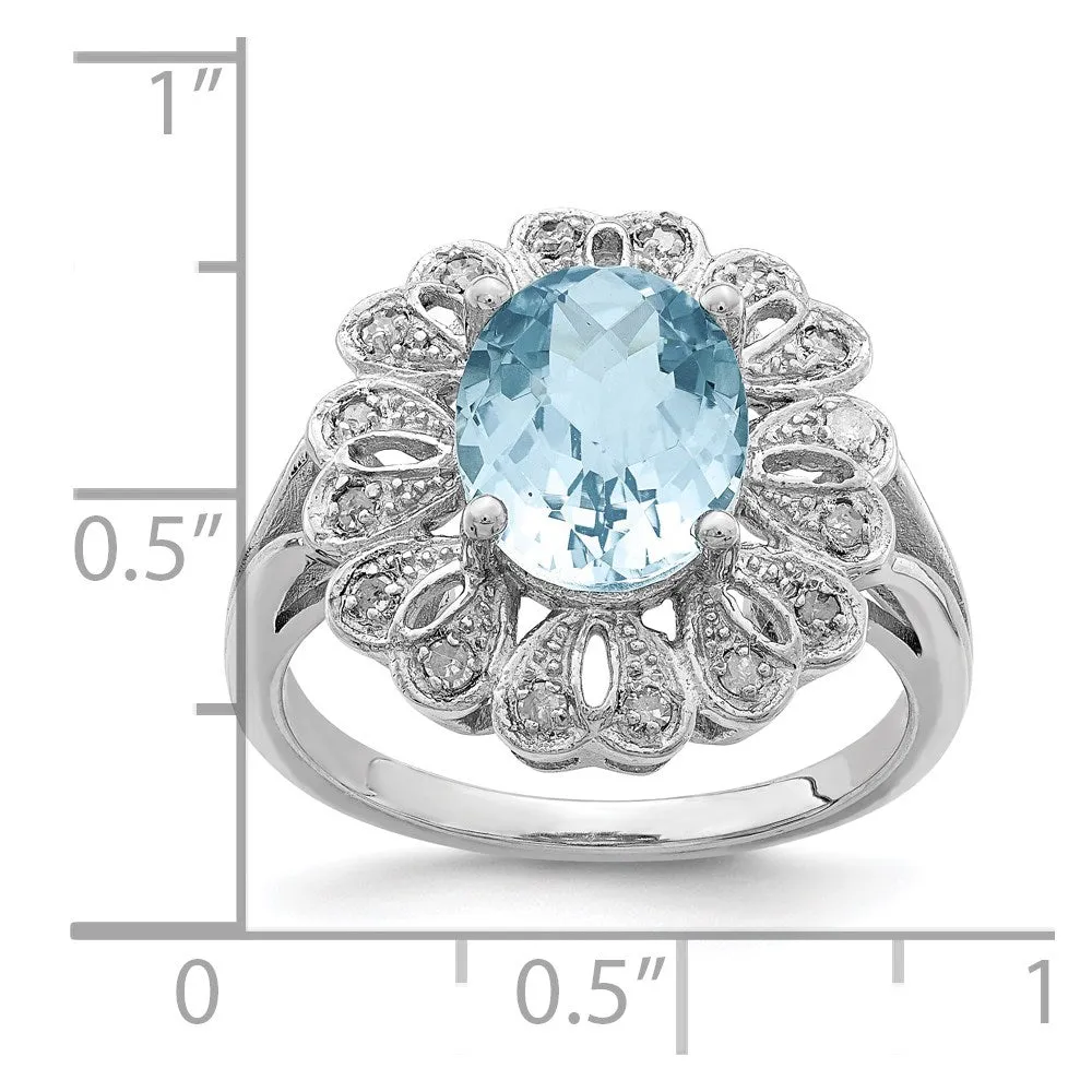 Rhodium Diamond & Checker-Cut Sky Blue Topaz Ring in Sterling Silver