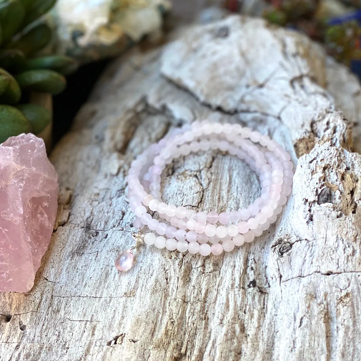 Rose Quartz Wrap Bracelet for Gratitude, Compassion and Healing Your Heart