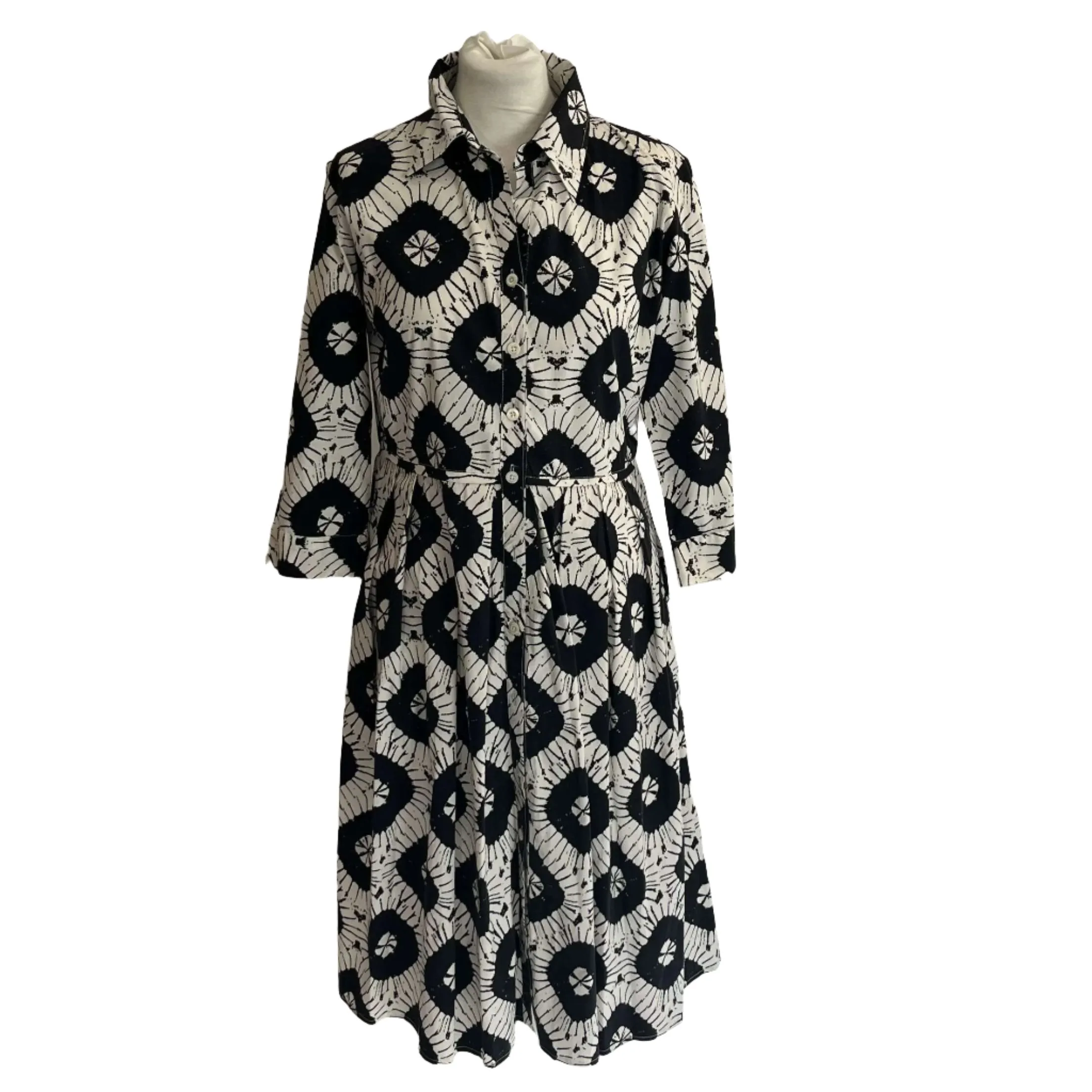 Samantha Sung £780 Black Ink Patterned Shirt Dress S