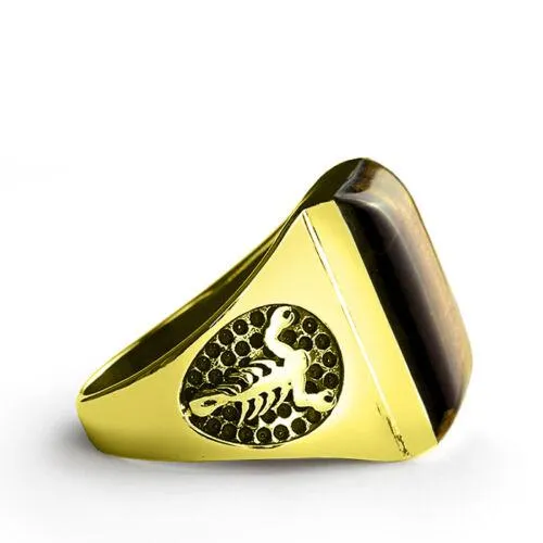 Scorpion Ring for Men in 18K SOLID GOLD with Natural Brown Tigers Eye Gemstone