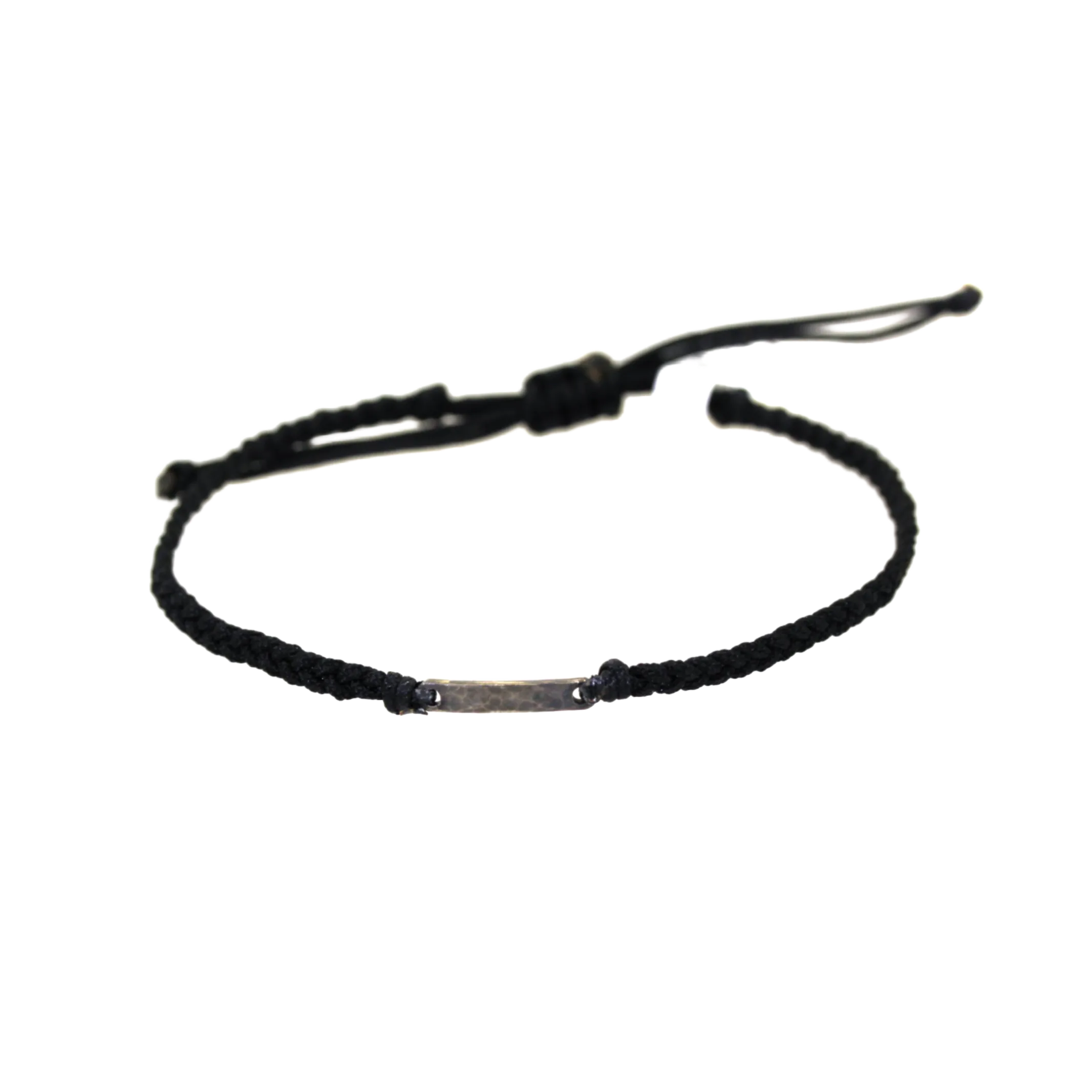 Silver Bar Black Macrame Bracelet