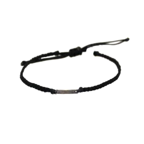 Silver Bar Black Macrame Bracelet