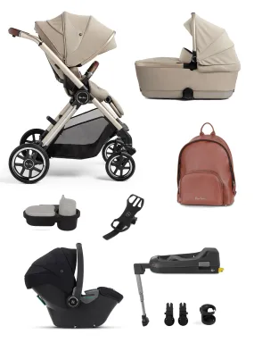 Silver Cross Reef with First Bed Folding Carrycot and Ultimate Pack - Stone