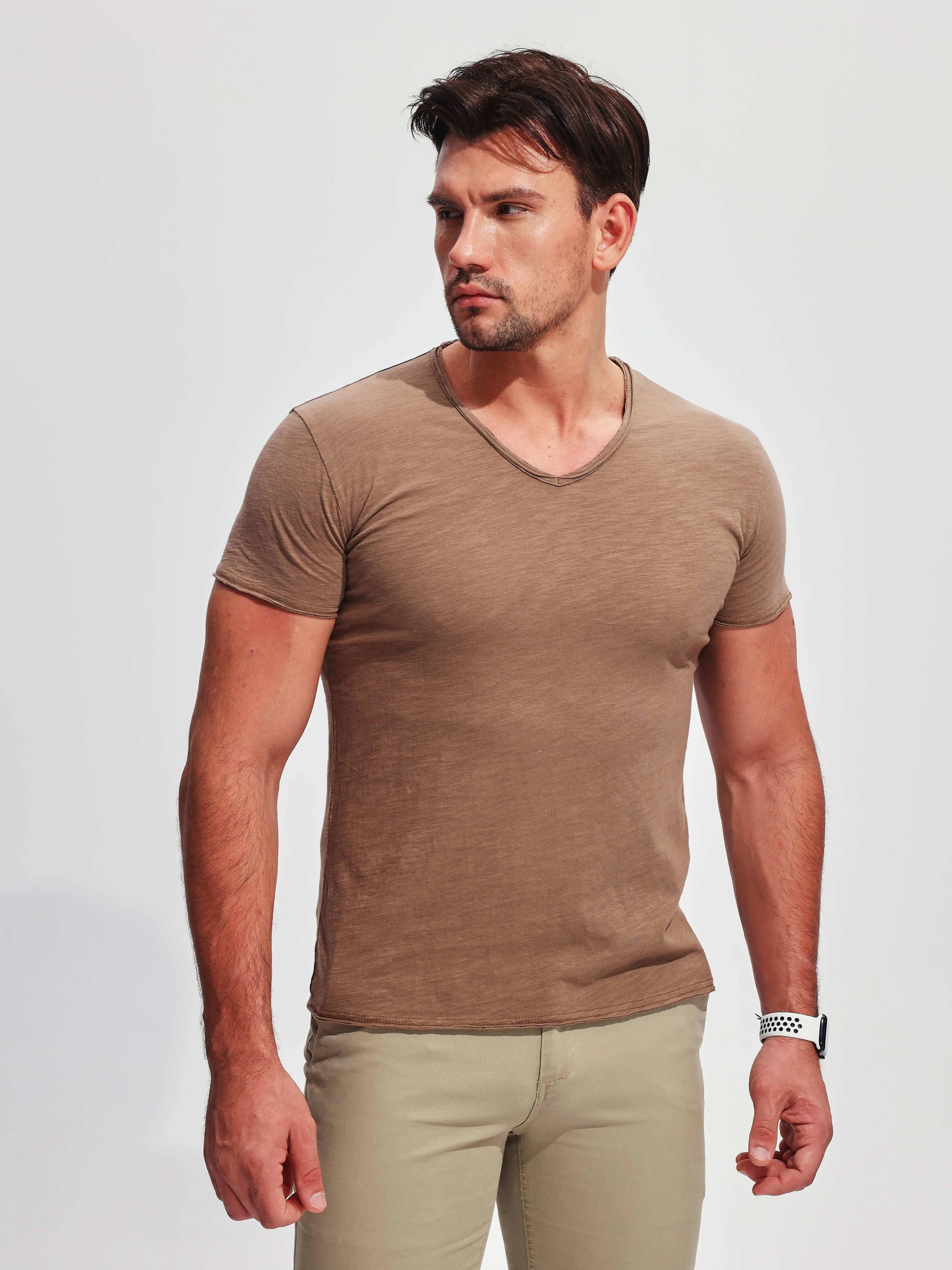 Slub Cotton V-neck T-shirt