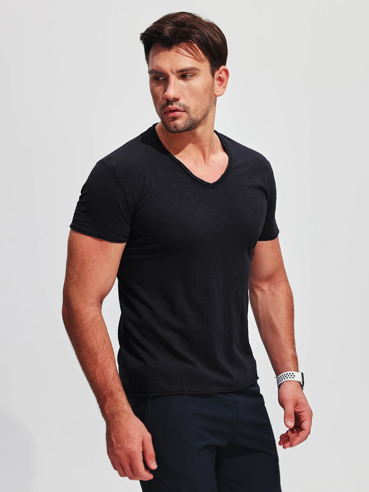 Slub Cotton V-neck T-shirt