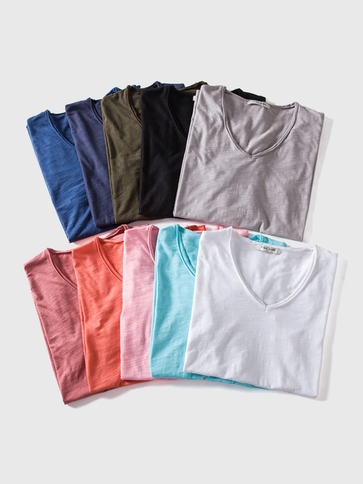 Slub Cotton V-neck T-shirt