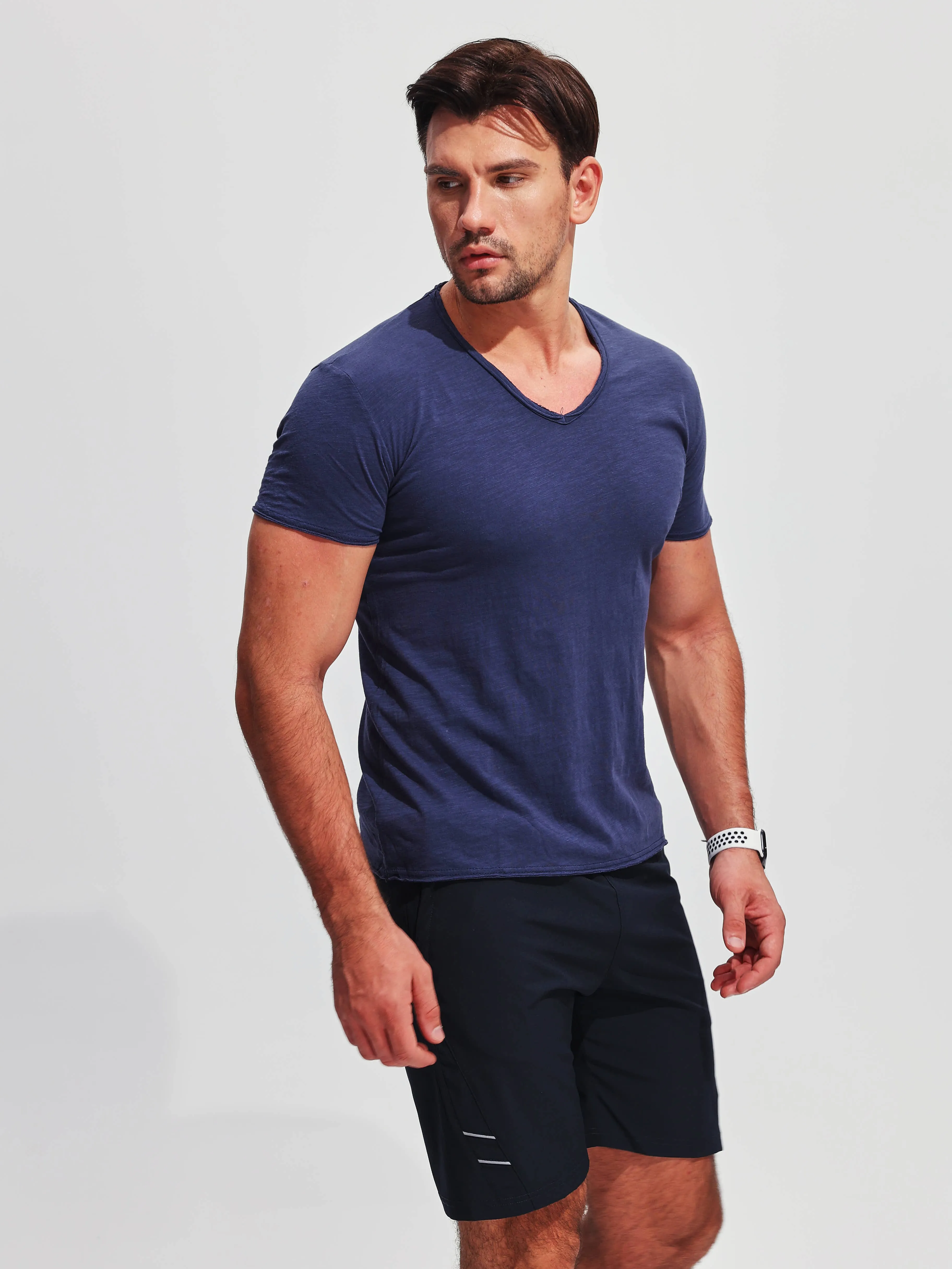 Slub Cotton V-neck T-shirt