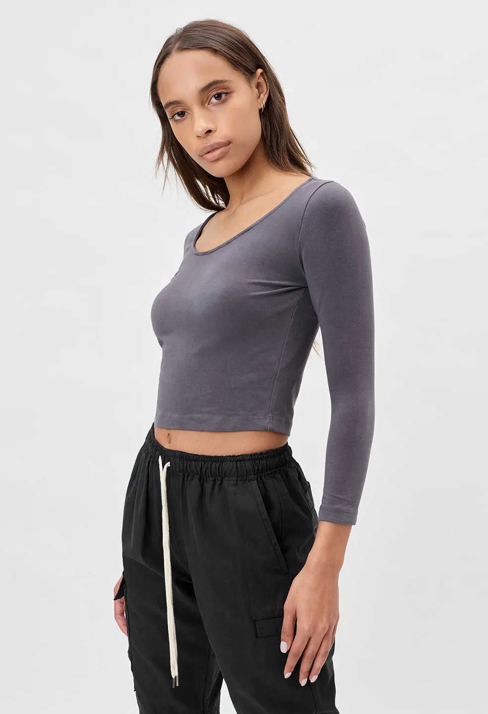 Stretch Sueded Cotton Scoop Neck / Eclipse