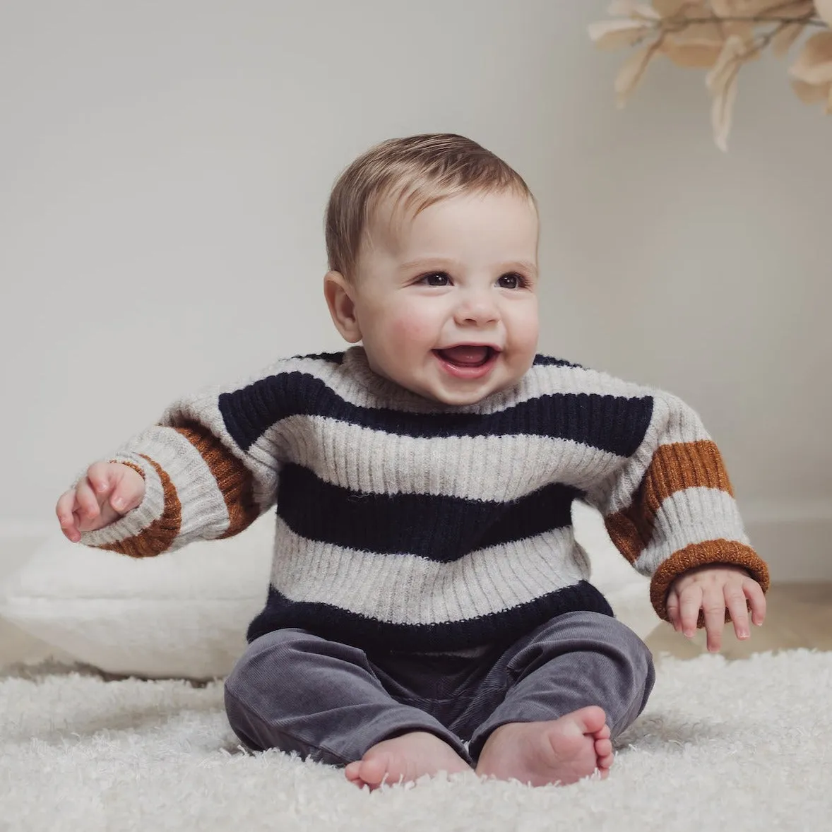 Stripe Sweater Top & Woven Pant Set