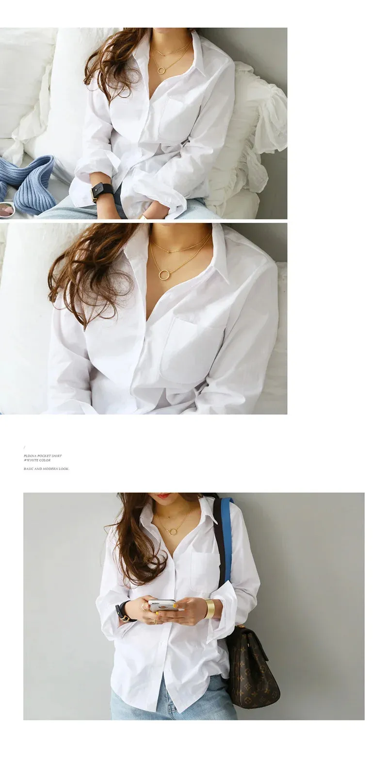 Summer Spring Turn Down Collar Button Long Sleeve Blouse Shirts 2024 Women OL Loose Korean White Blouse Tops OULY-7317