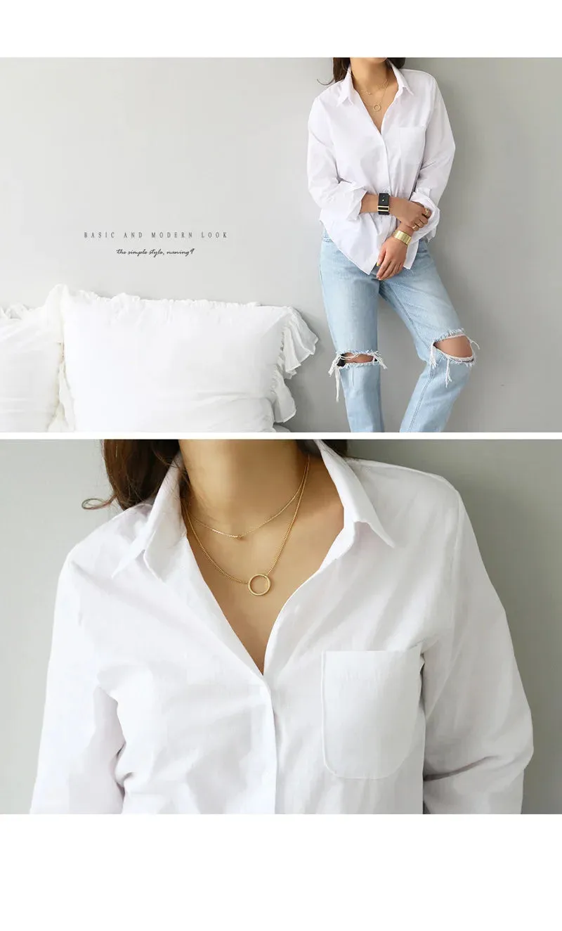 Summer Spring Turn Down Collar Button Long Sleeve Blouse Shirts 2024 Women OL Loose Korean White Blouse Tops OULY-7317