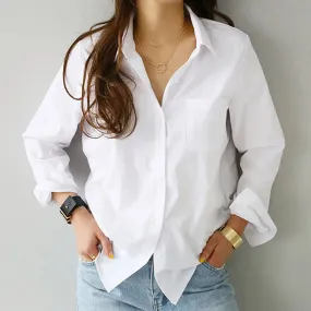 Summer Spring Turn Down Collar Button Long Sleeve Blouse Shirts 2024 Women OL Loose Korean White Blouse Tops OULY-7317