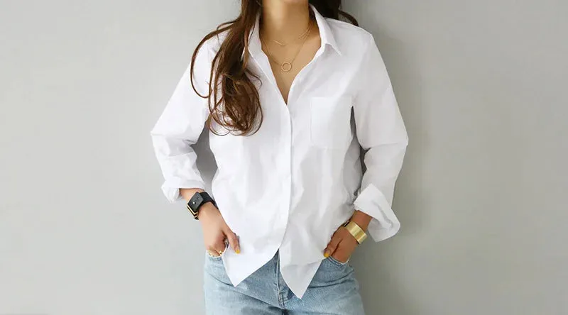 Summer Spring Turn Down Collar Button Long Sleeve Blouse Shirts 2024 Women OL Loose Korean White Blouse Tops OULY-7317