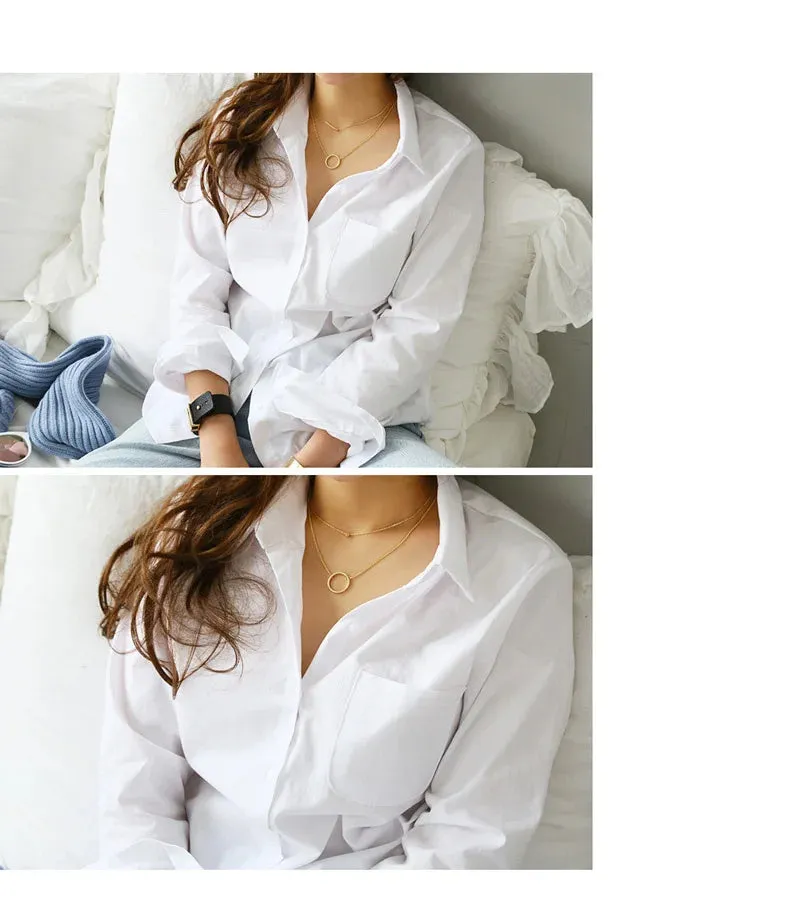 Summer Spring Turn Down Collar Button Long Sleeve Blouse Shirts 2024 Women OL Loose Korean White Blouse Tops OULY-7317