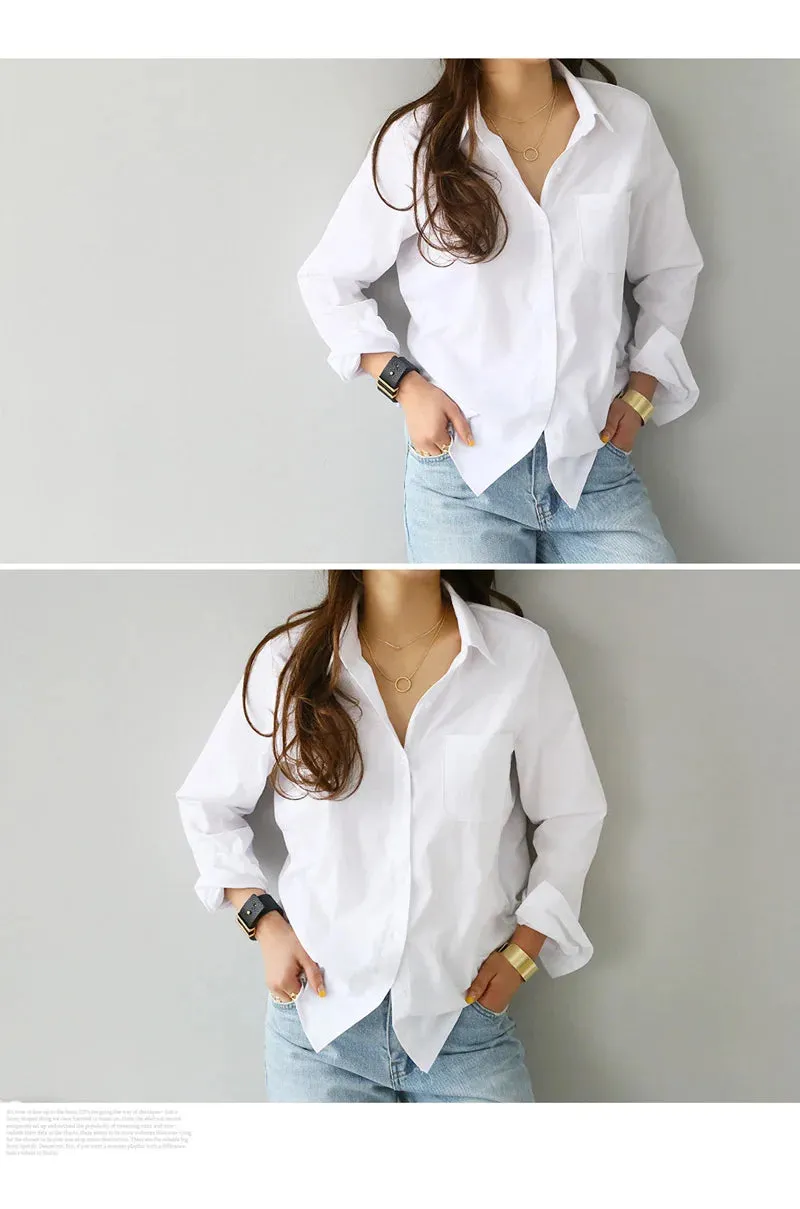 Summer Spring Turn Down Collar Button Long Sleeve Blouse Shirts 2024 Women OL Loose Korean White Blouse Tops OULY-7317