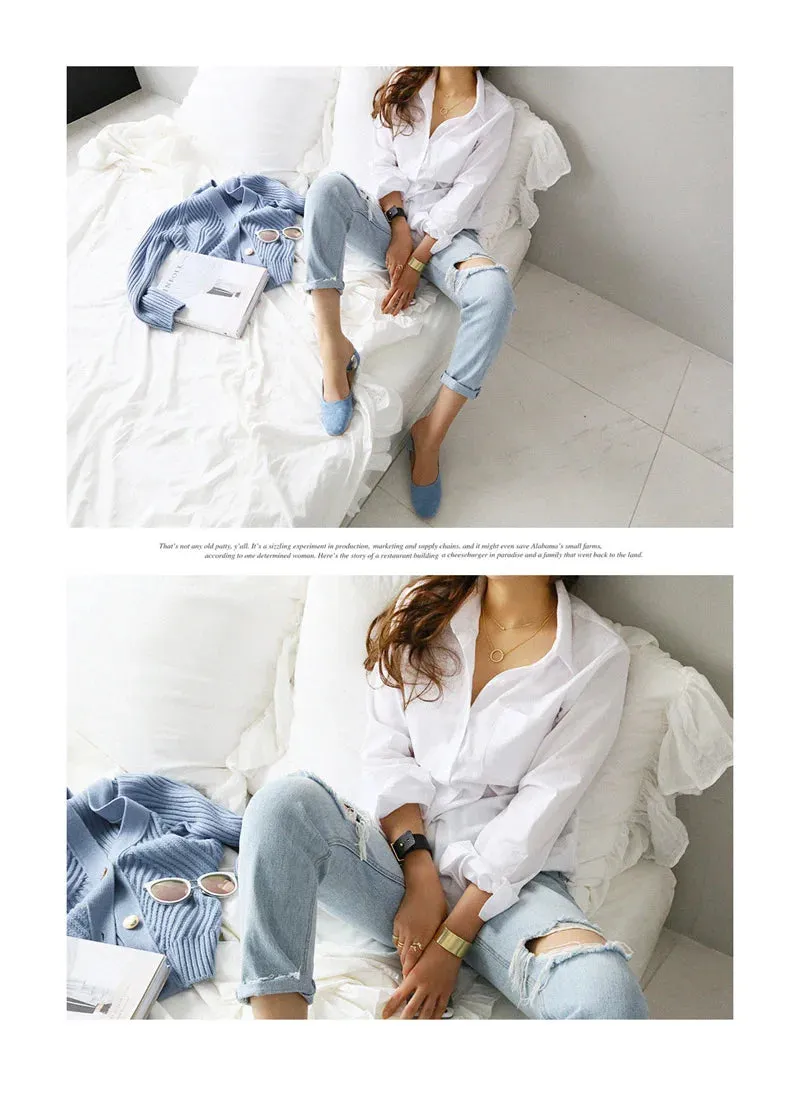 Summer Spring Turn Down Collar Button Long Sleeve Blouse Shirts 2024 Women OL Loose Korean White Blouse Tops OULY-7317