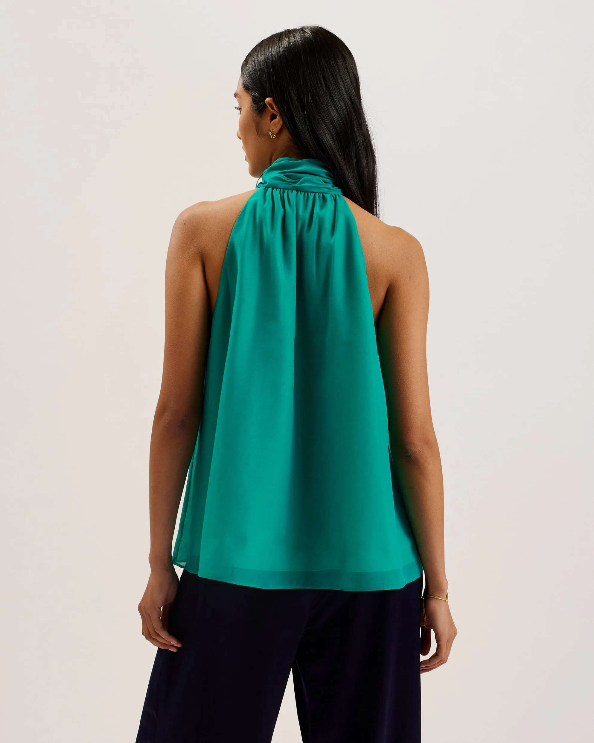 Tejeda Tie Neck Sleeveless Trapeze Top Brt-Green