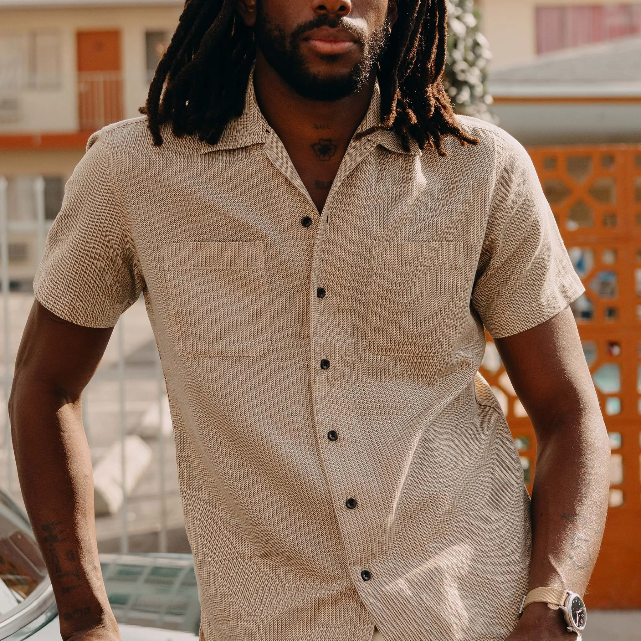 The Conrad Shirt in Black Coffee Stripe