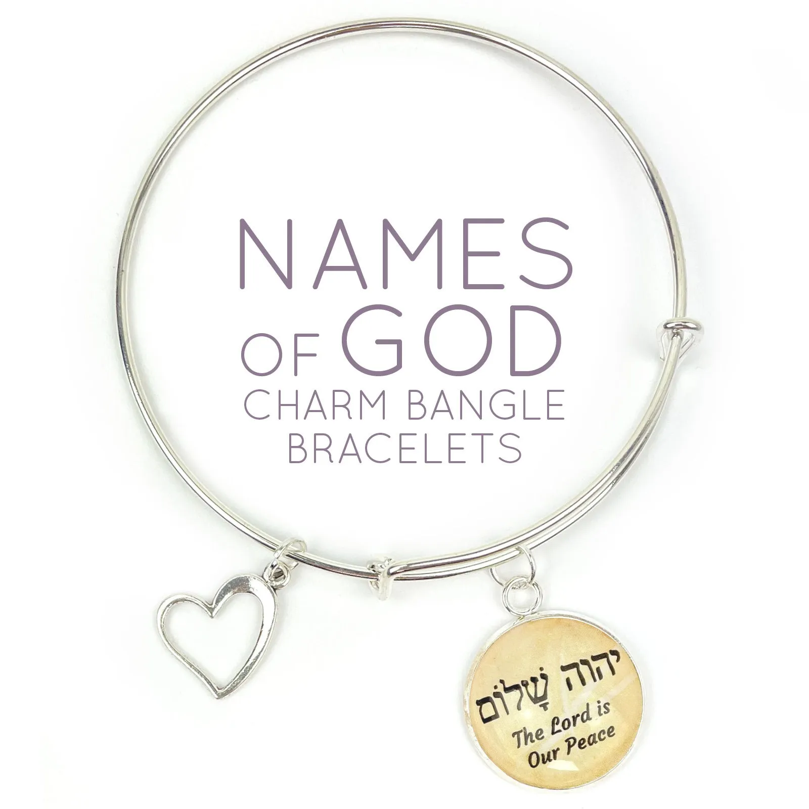 The Lord is My Shepherd – Yahweh Rohi – Hebrew Names of God Charm Bangle Bracelet, Silver