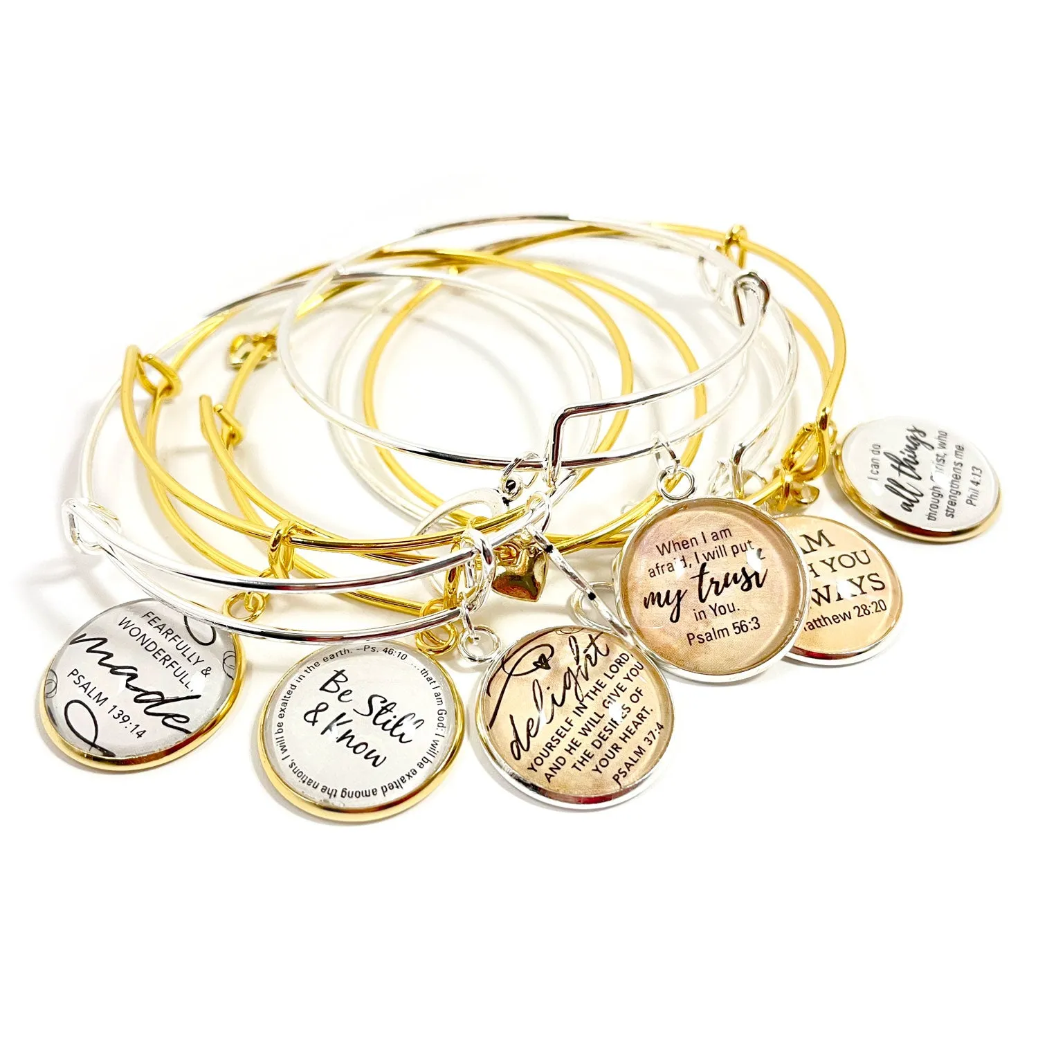 The Lord is My Shepherd – Yahweh Rohi – Hebrew Names of God Charm Bangle Bracelet, Silver