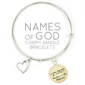 The Lord is My Shepherd – Yahweh Rohi – Hebrew Names of God Charm Bangle Bracelet, Silver