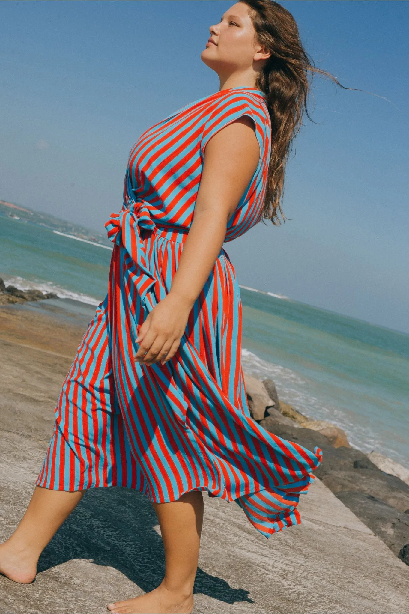 THE POINT DRESS - WHIPPY STRIPE AQUA & RED