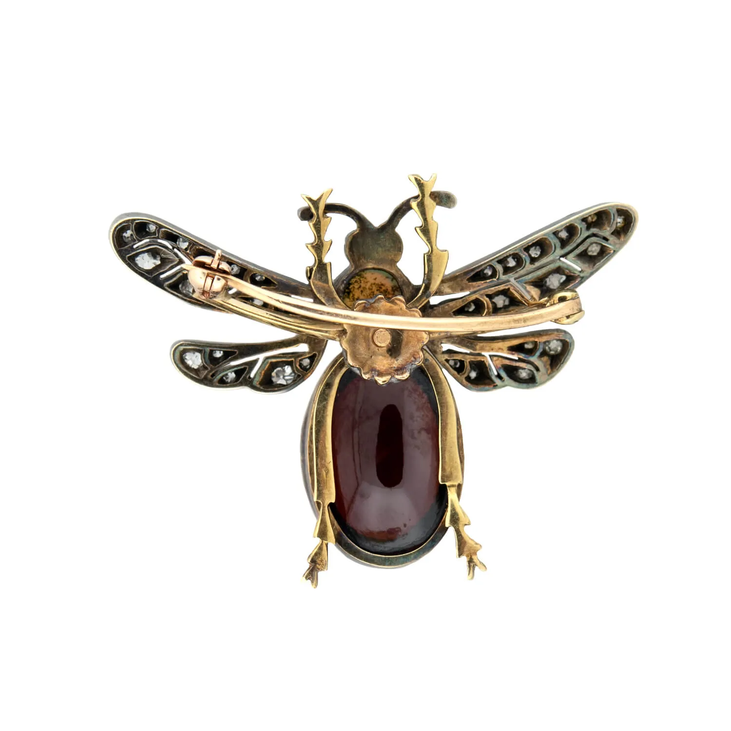 Victorian 14k   Sterling Diamond, Opal, & Garnet Bug Pin