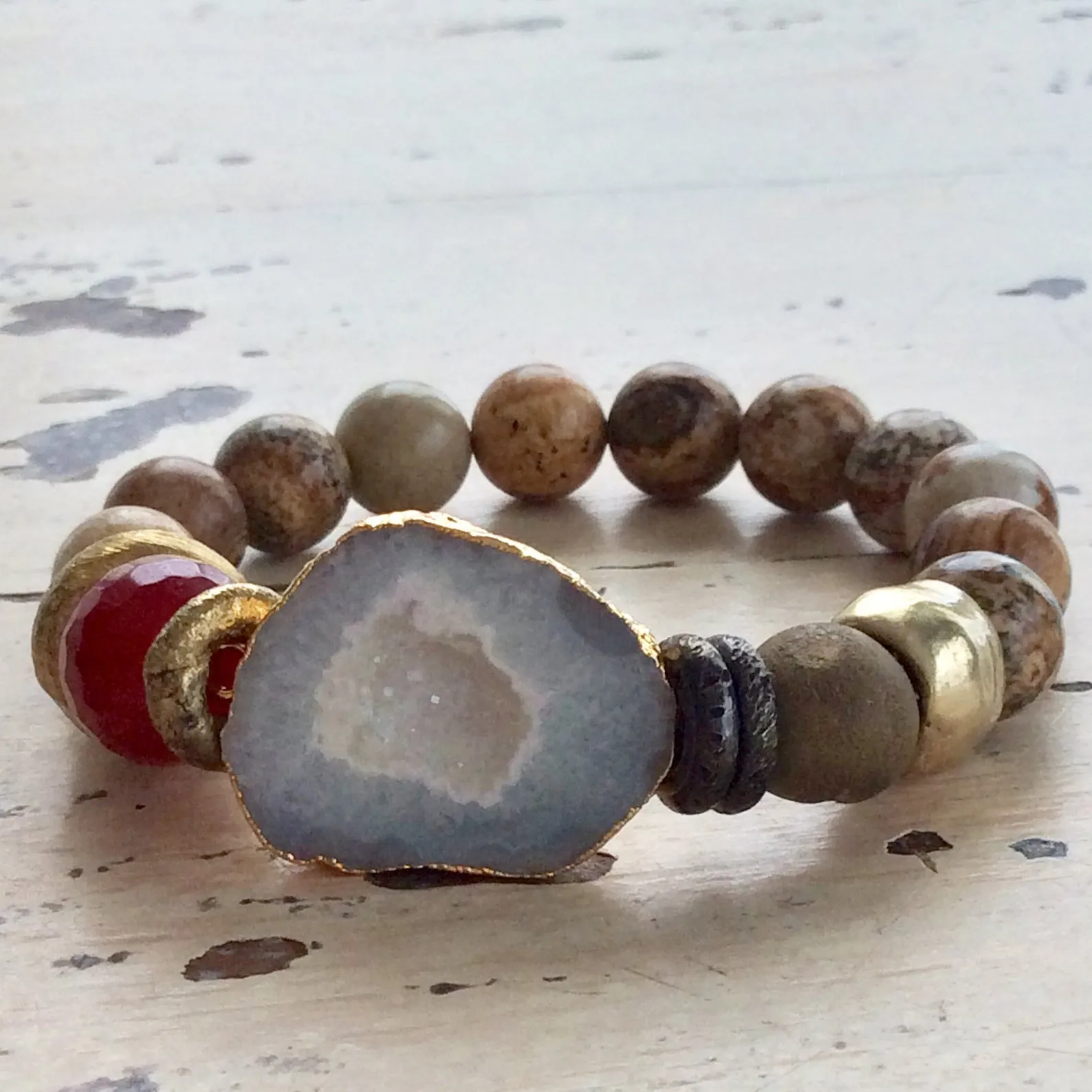 White Clear Quartz bracelet Druzy Crystal Natural Jasper Bracelet