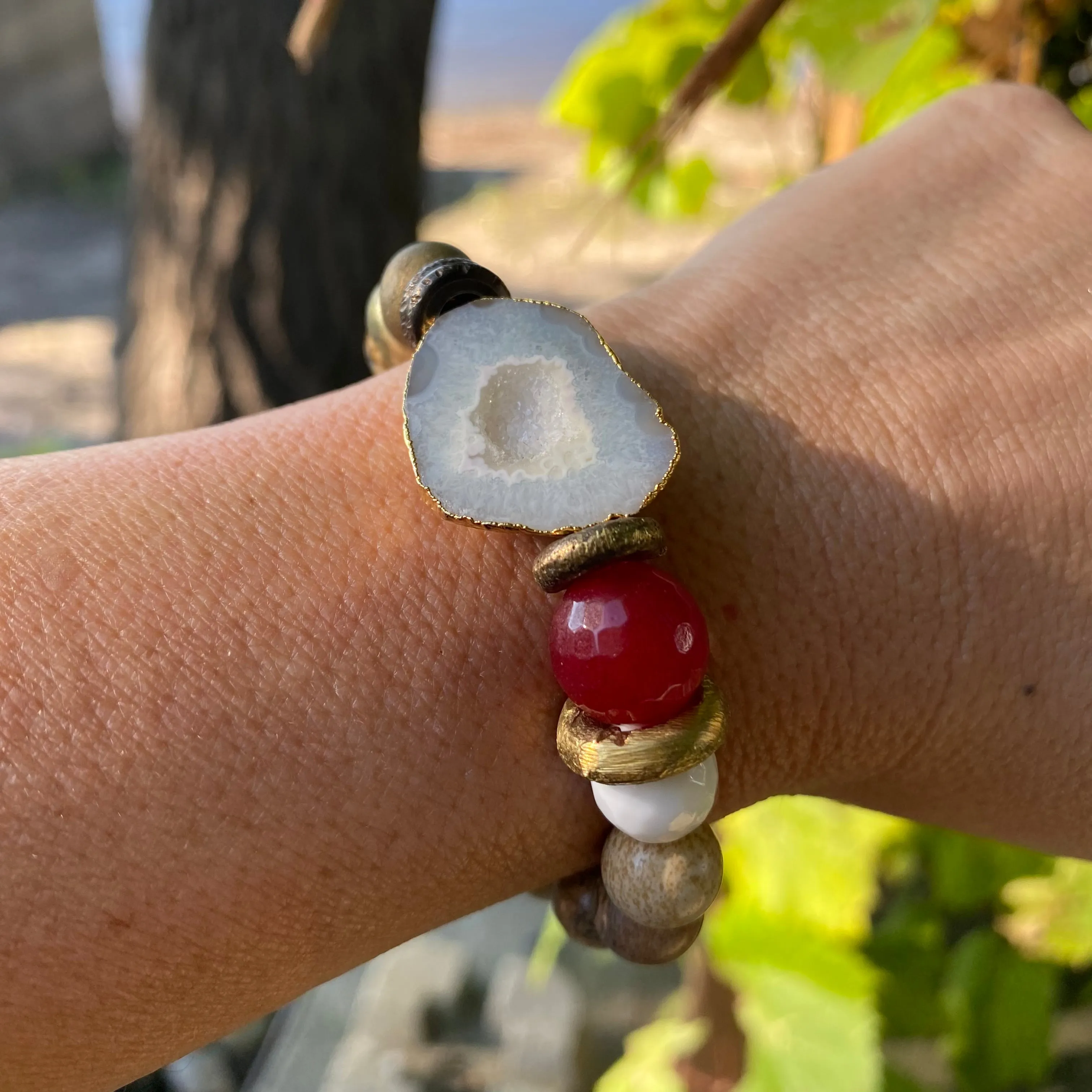 White Clear Quartz bracelet Druzy Crystal Natural Jasper Bracelet