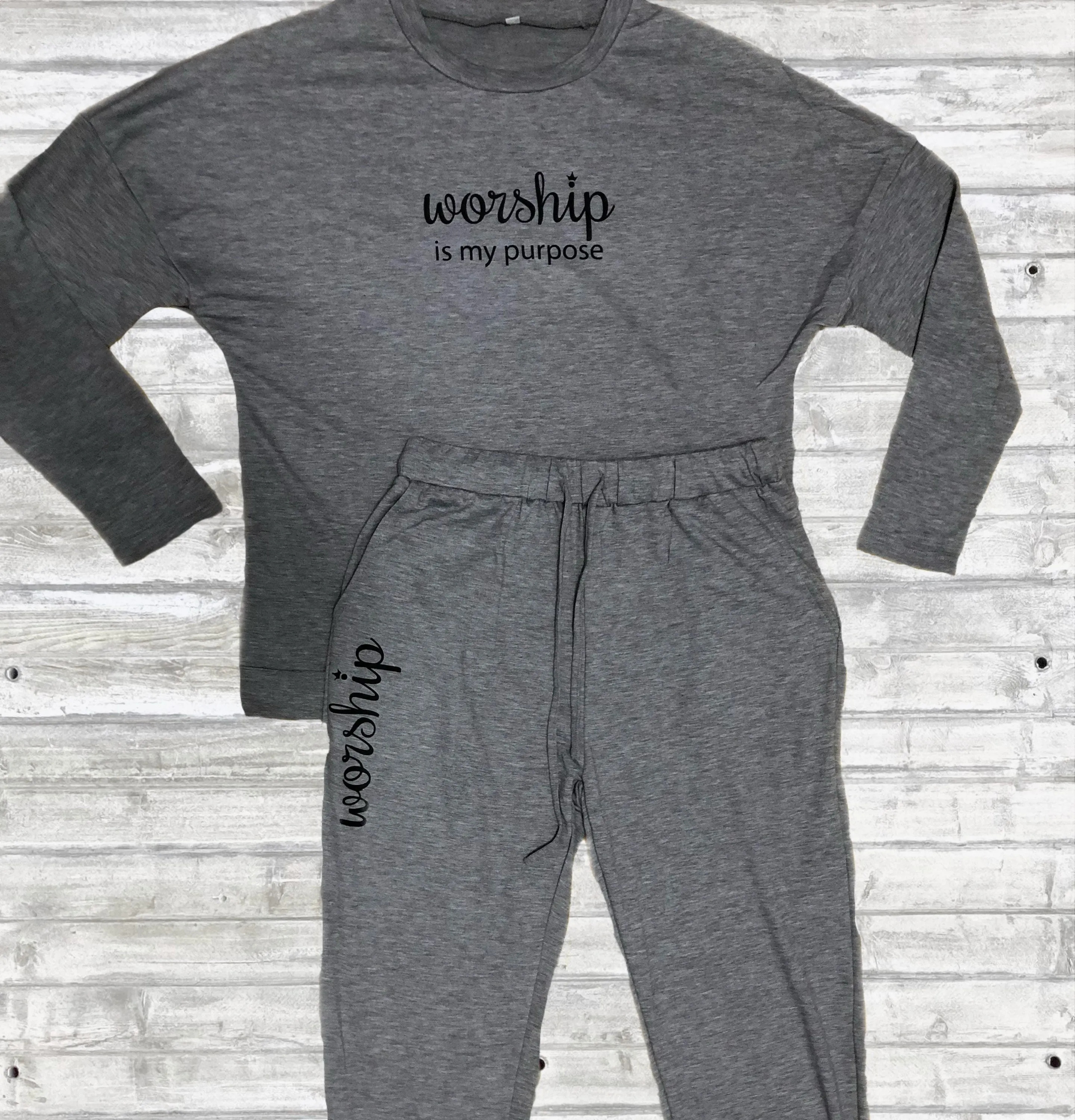 Worship is My Purpose Black & Gray Jogger Set